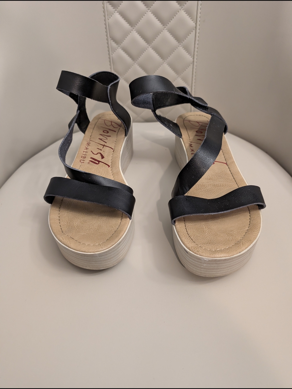 Blowfish Sz 10 Black Strappy Glatiator Style Platform Sandals Velcro Enclosure